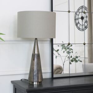 Brushed Silver & Grey Wash Wood Table Lamp Material: Wood / Metal / Linen