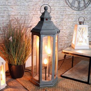 Grey Wooden Lantern Style Floor Lamp Material: Wood / Glass