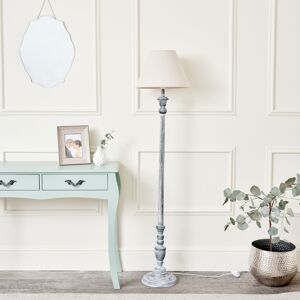 Rustic Grey Floor Lamp with Linen Shade Material: wood, linen, metal