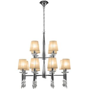 INSPIRED LIGHTING Tiffany Pendant 2 Tier 12+12 Light E14+G9, Polished Chrome With Soft Bronze Shades & Clear Crystal