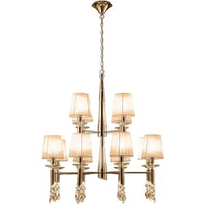 INSPIRED LIGHTING Tiffany Pendant 2 Tier 12+12 Light E14+G9, French Gold With Soft Bronze Shades & Clear Crystal