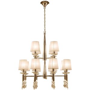 INSPIRED LIGHTING Tiffany Pendant 2 Tier 12+12 Light E14+G9, French Gold With Cream Shades & Clear Crystal