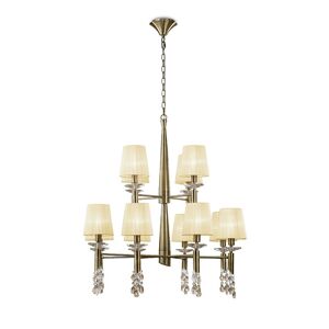 INSPIRED LIGHTING Tiffany Pendant 2 Tier 12+12 Light E14+G9, Antique Brass With Cream Shades & Clear Crystal
