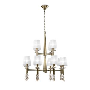 INSPIRED LIGHTING Tiffany Pendant 2 Tier 12+12 Light E14+G9, Antique Brass With White Shades & Clear Crystal