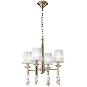 INSPIRED LIGHTING Tiffany Pendant 4+4 Light E14+G9, Antique Brass With White Shades & Clear Crystal