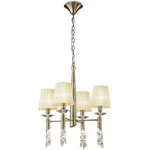 INSPIRED LIGHTING Tiffany Pendant 4+4 Light E14+G9, Antique Brass With Cream Shades & Clear Crystal