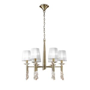 INSPIRED LIGHTING Tiffany Pendant 6+6 Light E14+G9, Antique Brass With White Shades & Clear Crystal