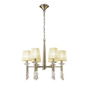 INSPIRED LIGHTING Tiffany Pendant 6+6 Light E14+G9, Antique Brass With Cream Shades & Clear Crystal