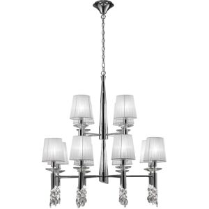 INSPIRED LIGHTING Tiffany Ceiling Pendant 2 Tier 12+12 Light E14+G9, Polished Chrome with White Shades & Clear Crystal