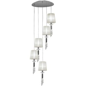 INSPIRED LIGHTING Tiffany Ceiling Cluster Pendant 5+5 Light E27+G9 Spiral, Polished Chrome with White Shades & Clear Crystal