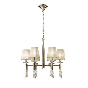 INSPIRED LIGHTING Tiffany Ceiling Pendant 6+6 Light E14+G9, Antique Brass with Soft Bronze Shades & Clear Crystal