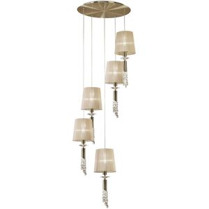 INSPIRED LIGHTING Tiffany Ceiling Cluster Pendant 5+5 Light E27+G9 Spiral, Antique Brass with Soft Bronze Shades & Clear Crystal