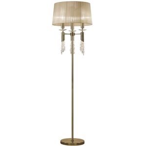 INSPIRED LIGHTING Tiffany Floor Lamp 3+3 Light E27+G9, Antique Brass with Soft Bronze Shade & Clear Crystal