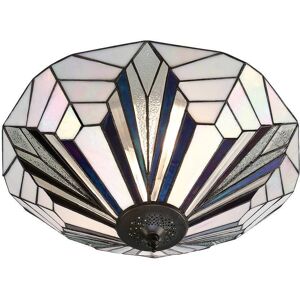 Interiors 1900 Lighting Astoria 2 Light Large Ceiling Flush Light Dark Bronze, Tiffany Style Glass, E27