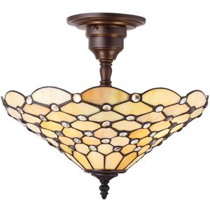 Interiors 1900 Lighting Pearl 3 Light Medium Semi Flush Ceiling Light Bronze, Tiffany glass, E27