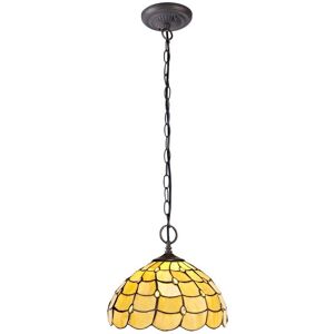 Luminosa Lighting Lincoln 2 Light Downlighter Ceiling Pendant E27 With 30cm Tiffany Shade, Beige, Clear Crystal, Aged Antique Brass