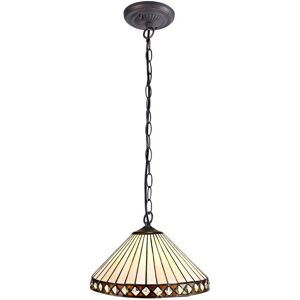 Luminosa Lighting Arcadia 1 Light Downlighter Ceiling Pendant E27 With 30cm Tiffany Shade, Amber, Crystal, Aged Antique Brass