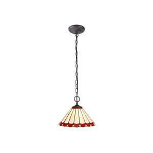 Luminosa Lighting Middleburgh 2 Light Downlighter Ceiling Pendant E27 With 30cm Tiffany Shade, Red, Crystal, Aged Antique Brass