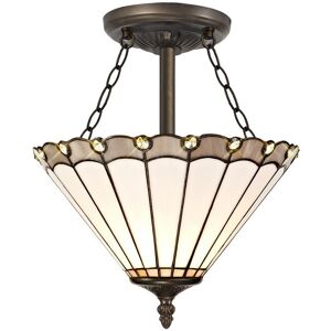 Luminosa Lighting Middleburgh 3 Light Semi Flush Ceiling E27 With 30cm Tiffany Shade, Grey, Crystal, Aged Antique Brass