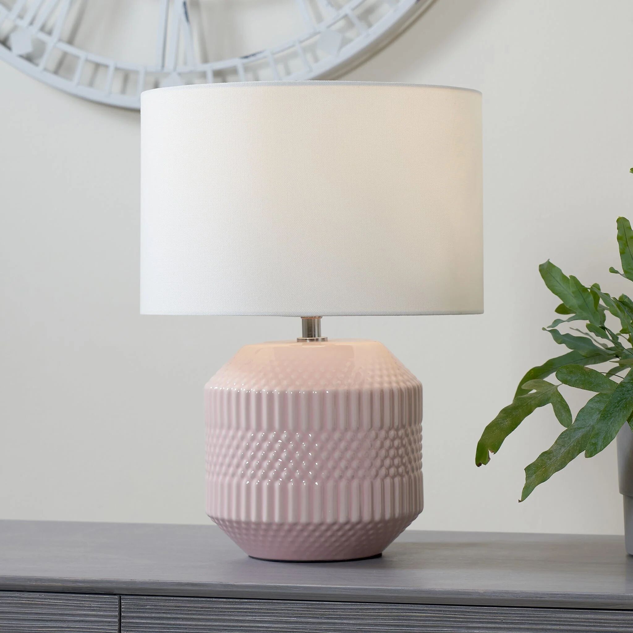 Photos - Desk Lamp Meribel Geo Textured Ceramic Table Lamp in Pink