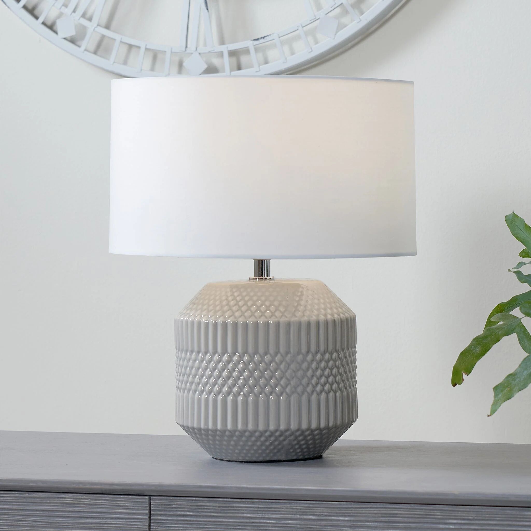 Photos - Desk Lamp Meribel Geo Textured Ceramic Table Lamp in Grey