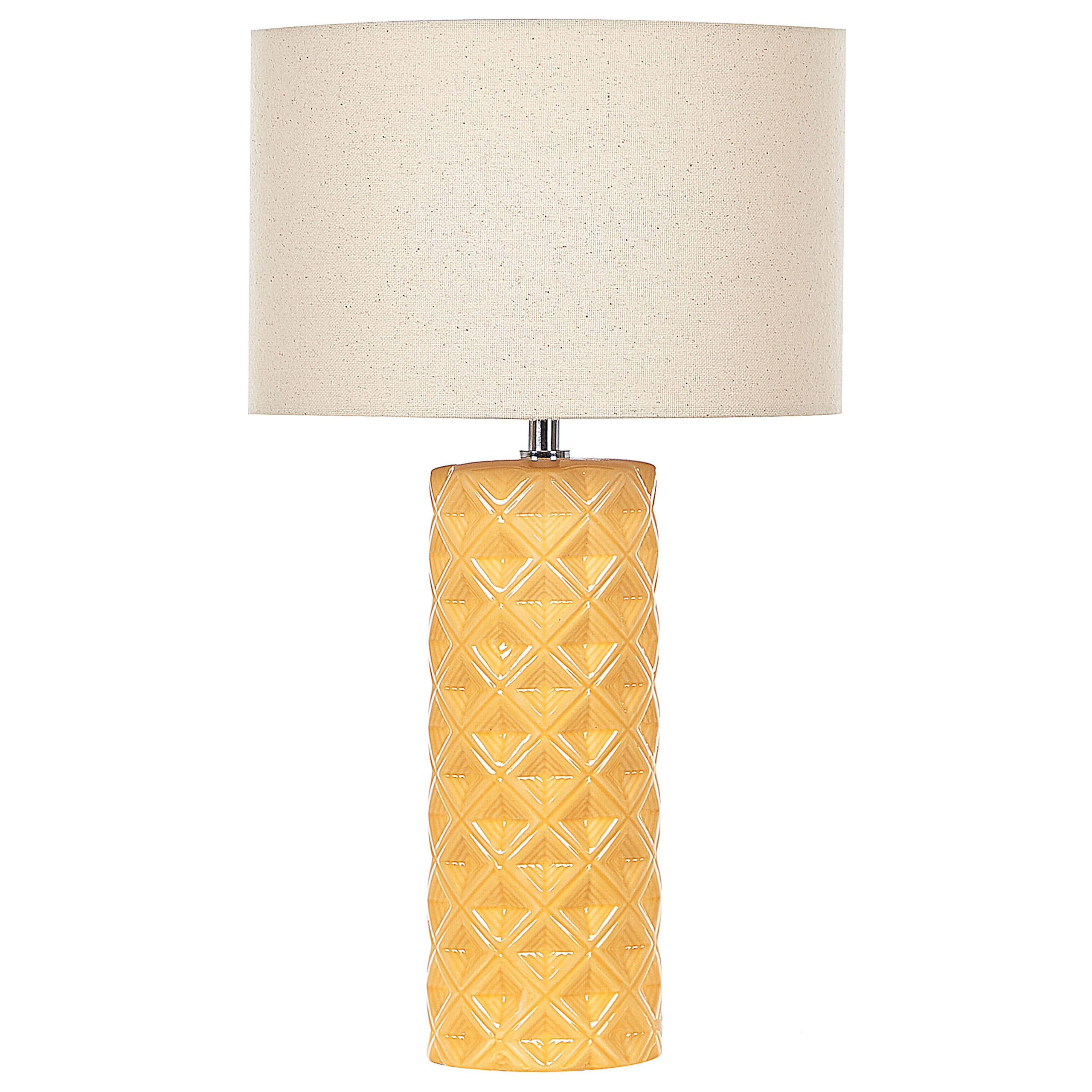 Photos - Desk Lamp Beliani Table Lamp Yellow Ceramic 49 cm Geometric Pattern Beige Drum Shade 