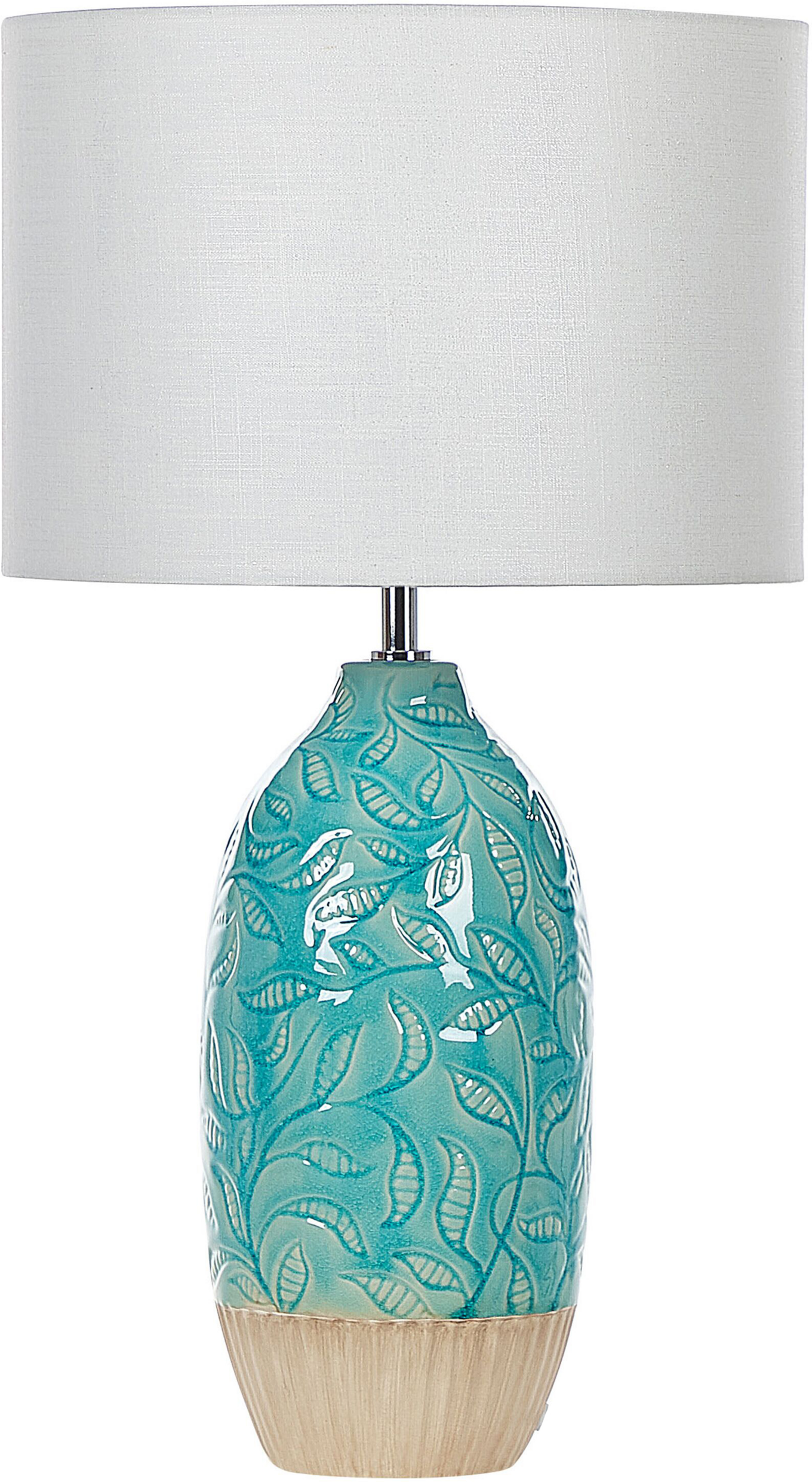 Photos - Desk Lamp Beliani Table Lamp Turquoise Ceramic Adorned Base White Fabric Shade Boho 