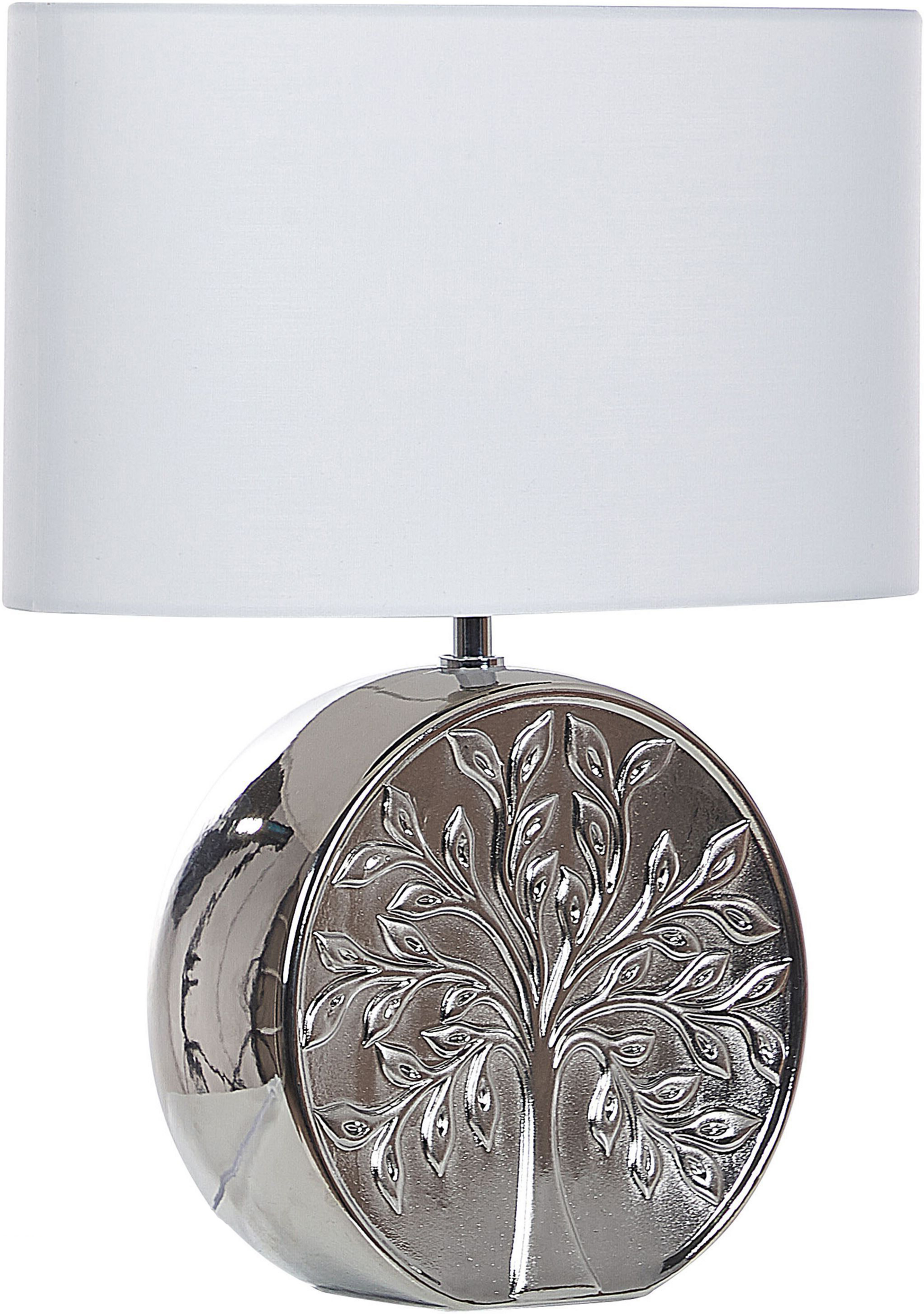 Photos - Desk Lamp Beliani Table Lamp Silver Ceramic 49 cm Glam Night Light Shade Tree Motif 