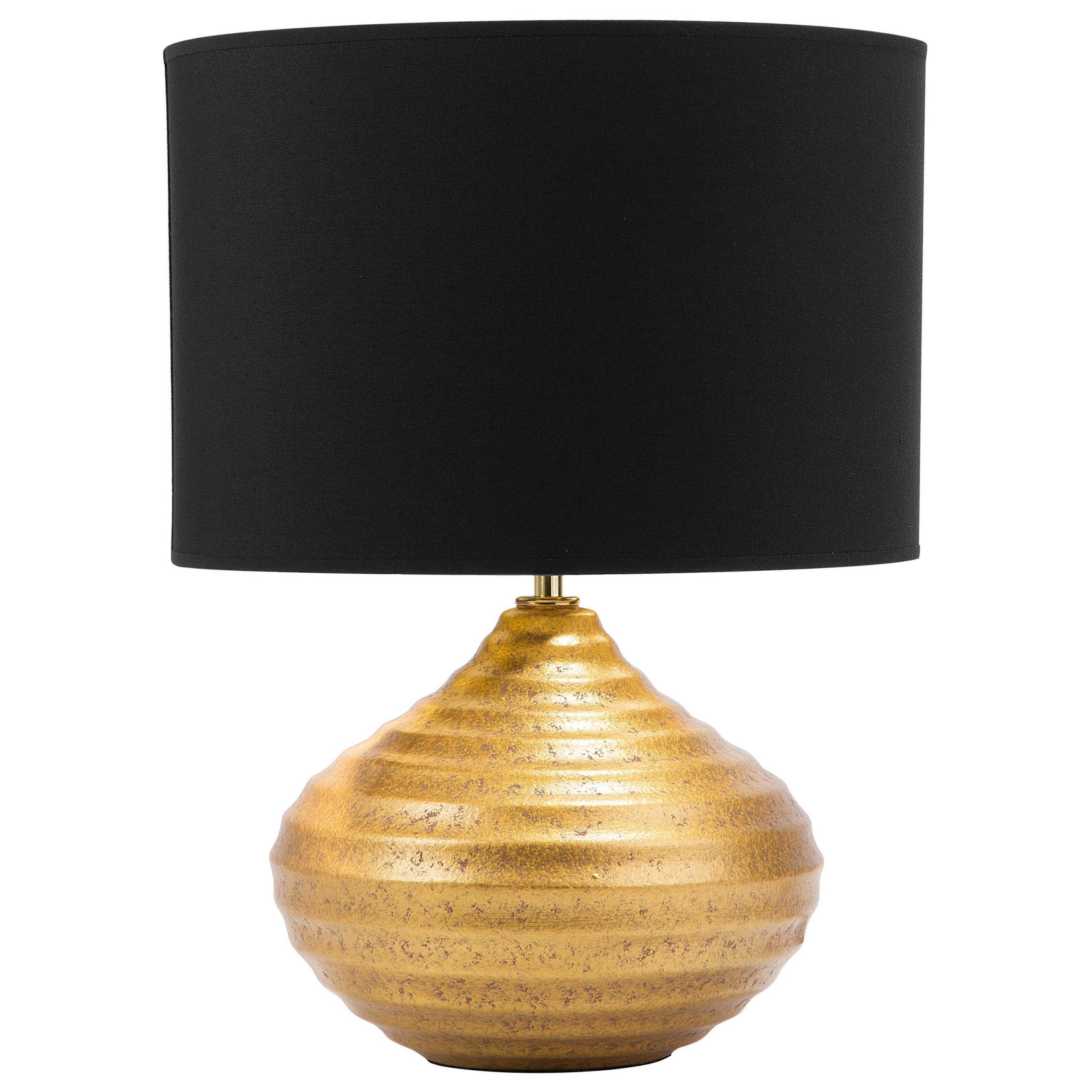Photos - Desk Lamp Beliani Table Lamp Gold Ceramic 42H cm Black Polycotton Shade Ribbed Base 