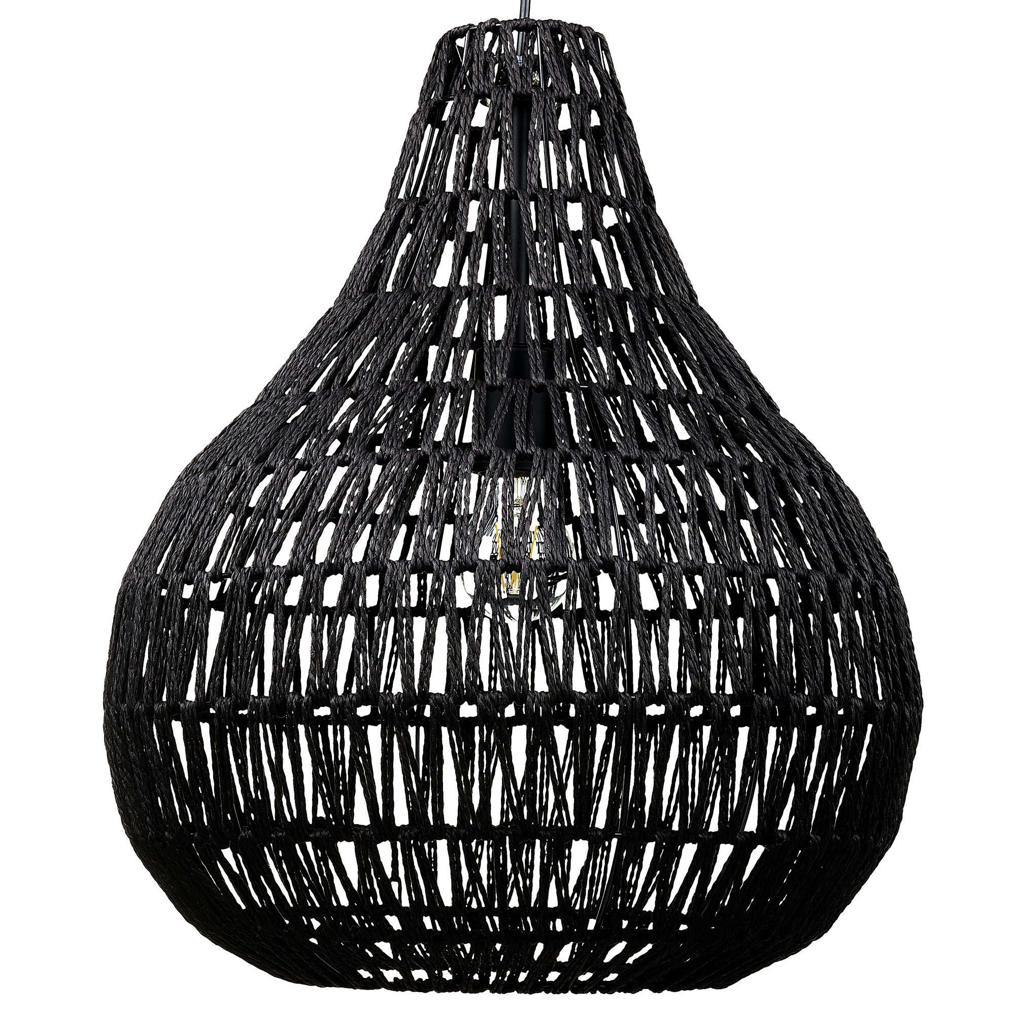 Beliani Pendant Ceiling Lamp Black Paper Rope Plaited Shade Round Boho