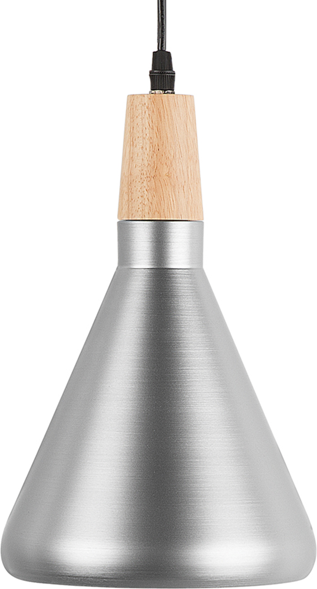 Beliani Pendant Lamp Silver Colour Metal Light Wood Bell Shape Task Lighting Modern