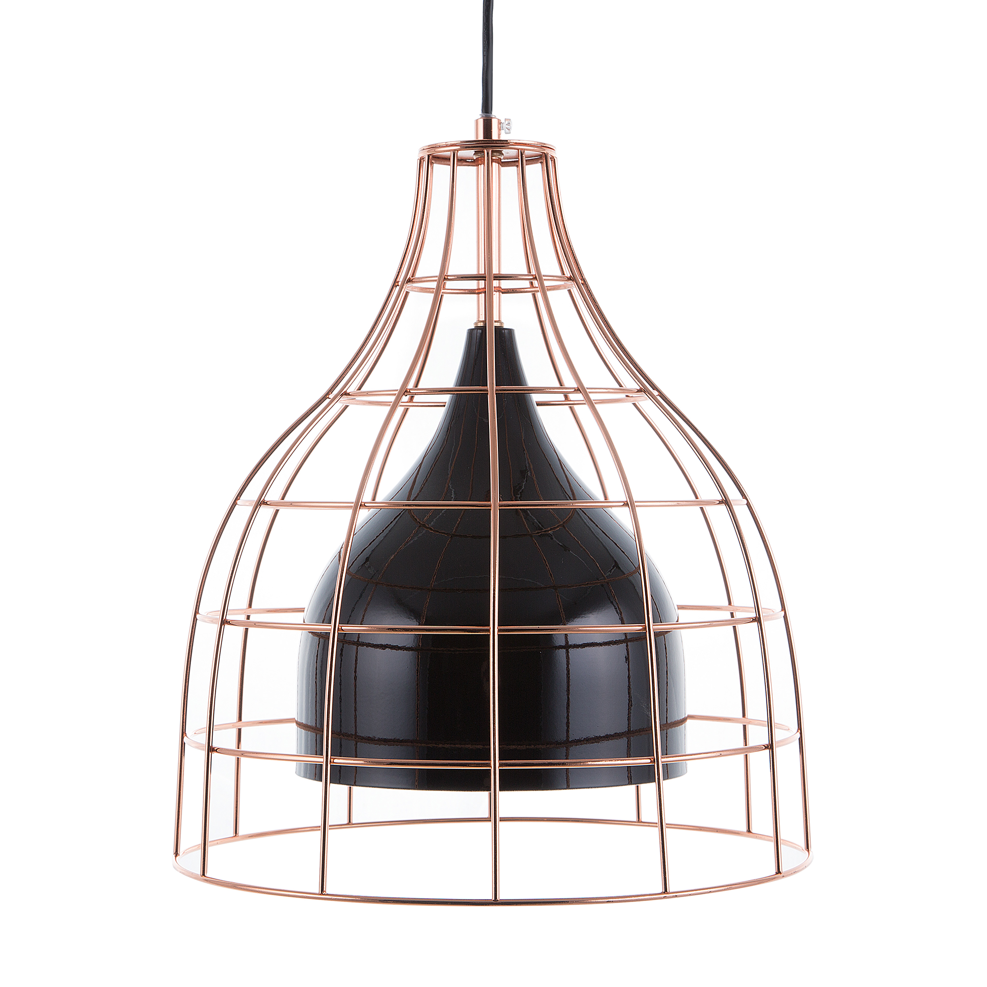 Beliani Ceiling Lamp Black Metal 121 cm Pendant Copper Cage Shade Industrial