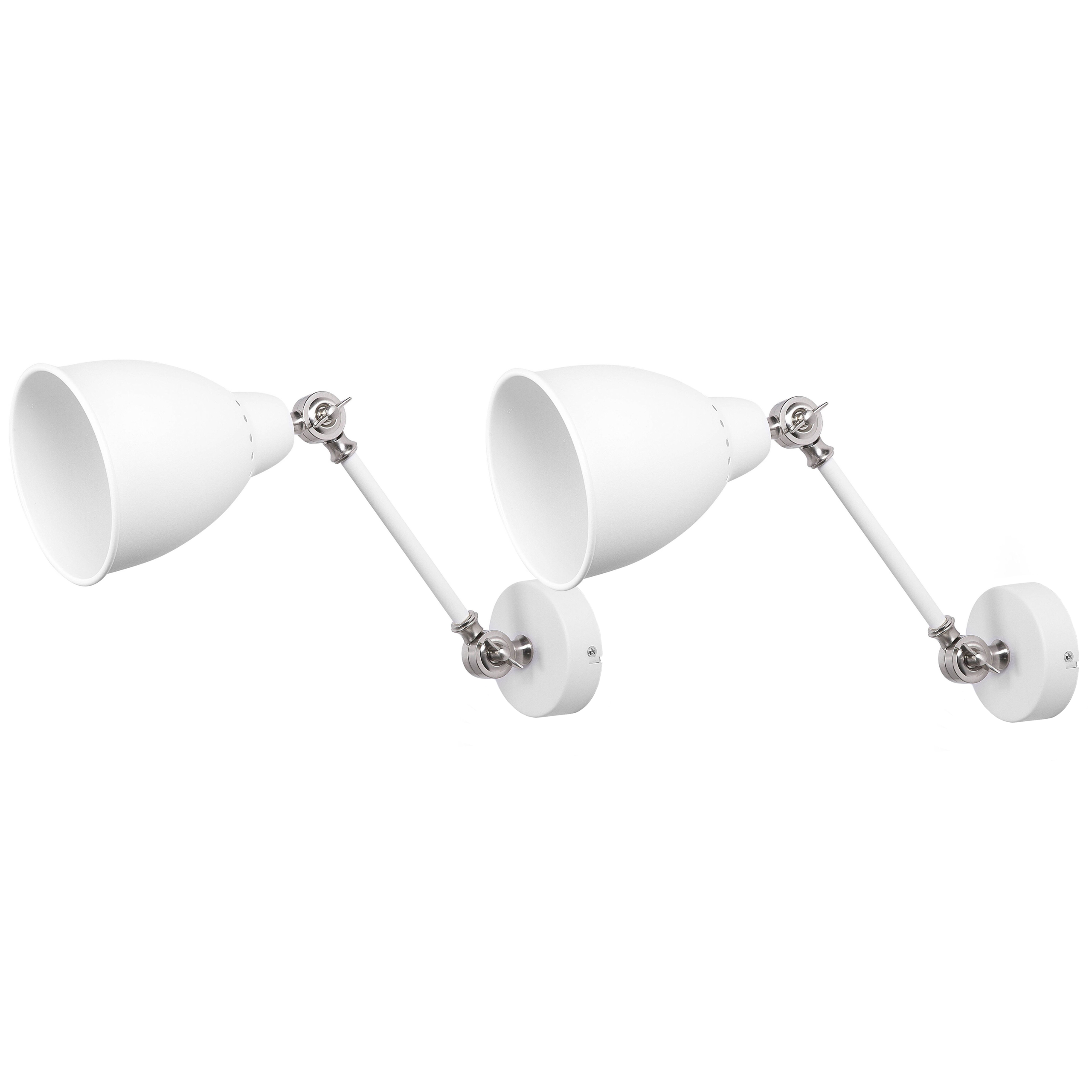 Beliani 2 Wall Lamps Set White Metal Adjustable Light Position Swing Arm Modern