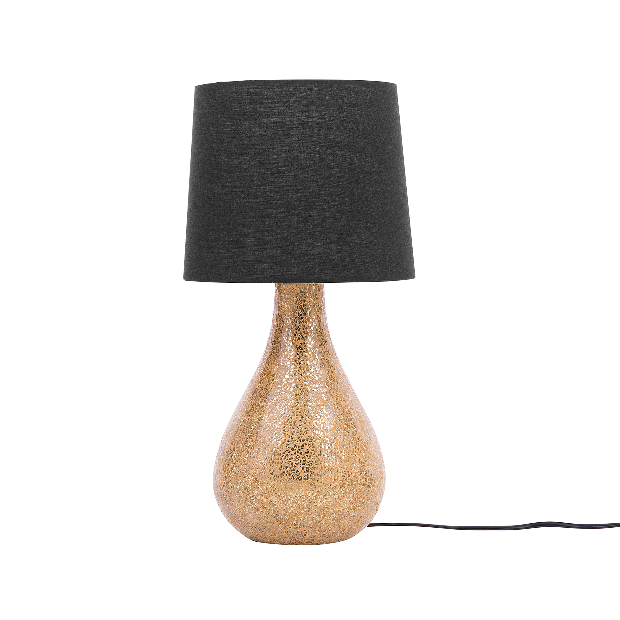 Beliani Table Lamp Gold Glass Base Black Drum Shade Bedside Light Modern Design