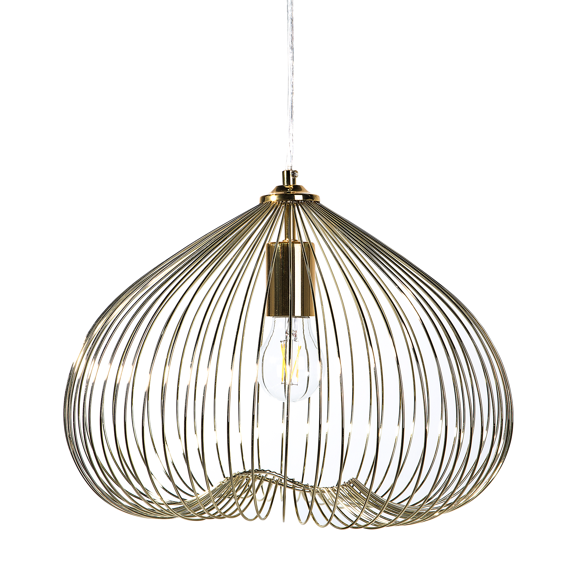 Beliani 1-Light Pendant Ceiling Gold Metal Shade Cage Wire Industrial