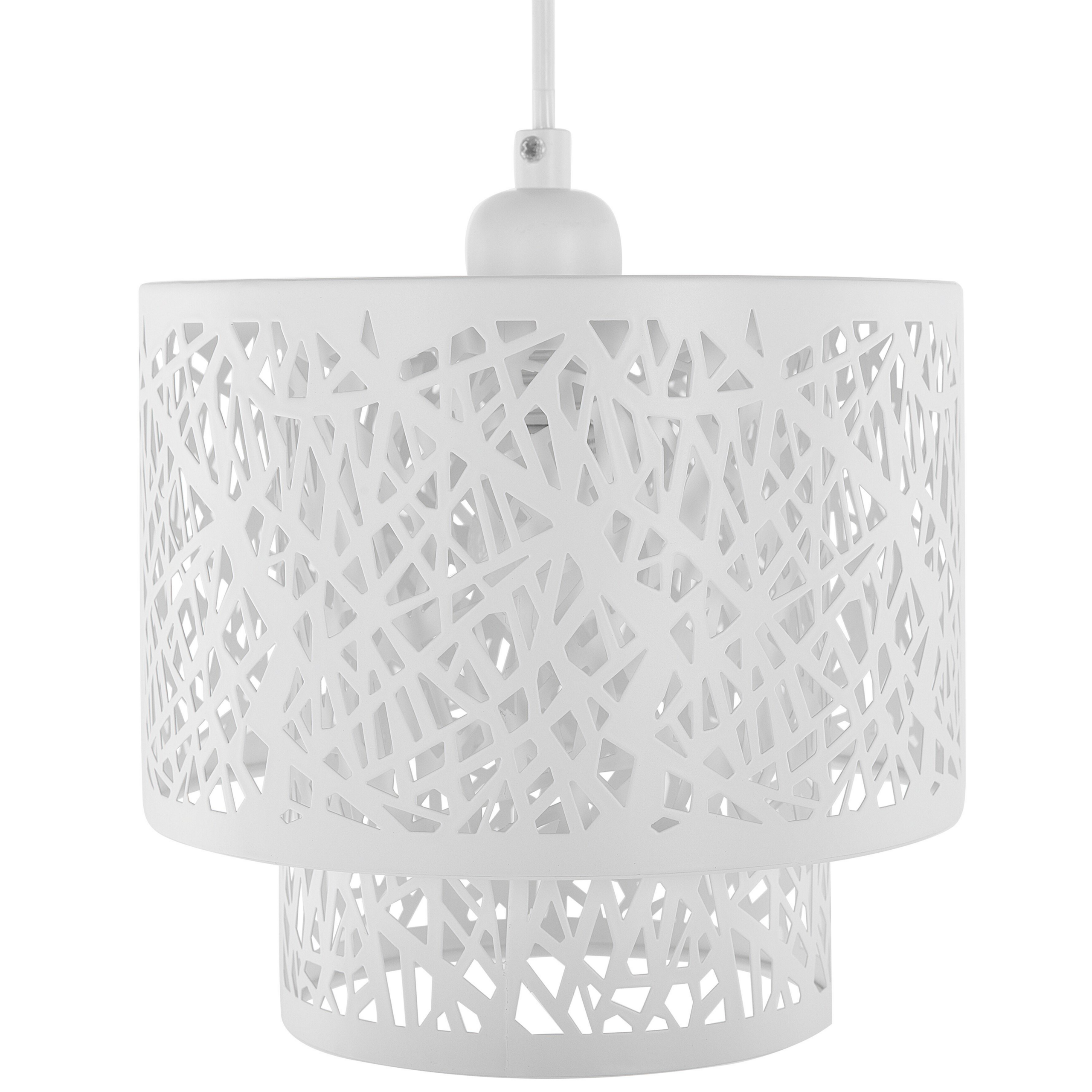 Beliani Pendant Ceiling Lamp White Double Patterned Metal Drum Round Shade Chandelier Cylindrical Novelty Modern