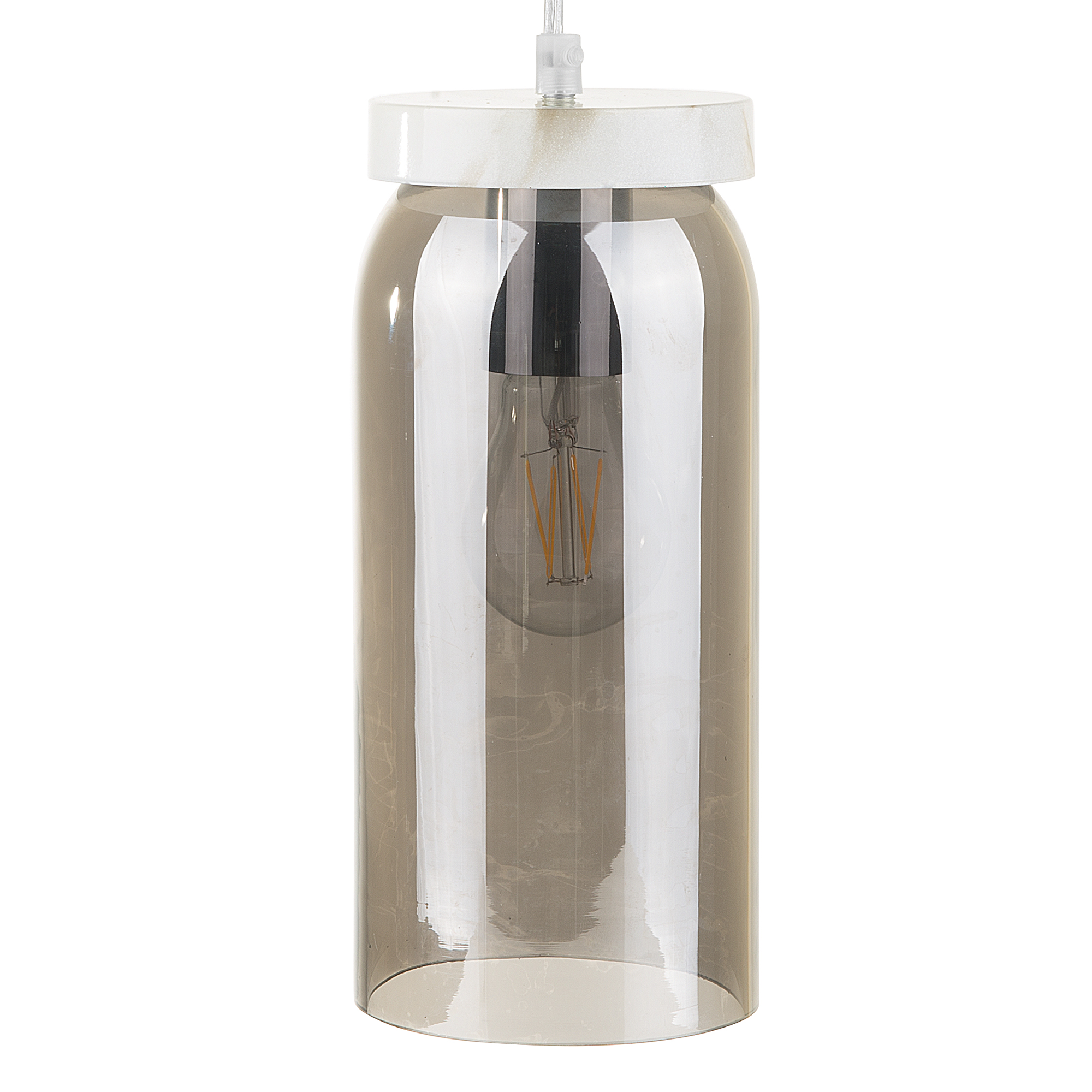 Beliani Pendant Ceiling Lamp Grey Smoked Glass Cylindrical Shade Modern Glamour