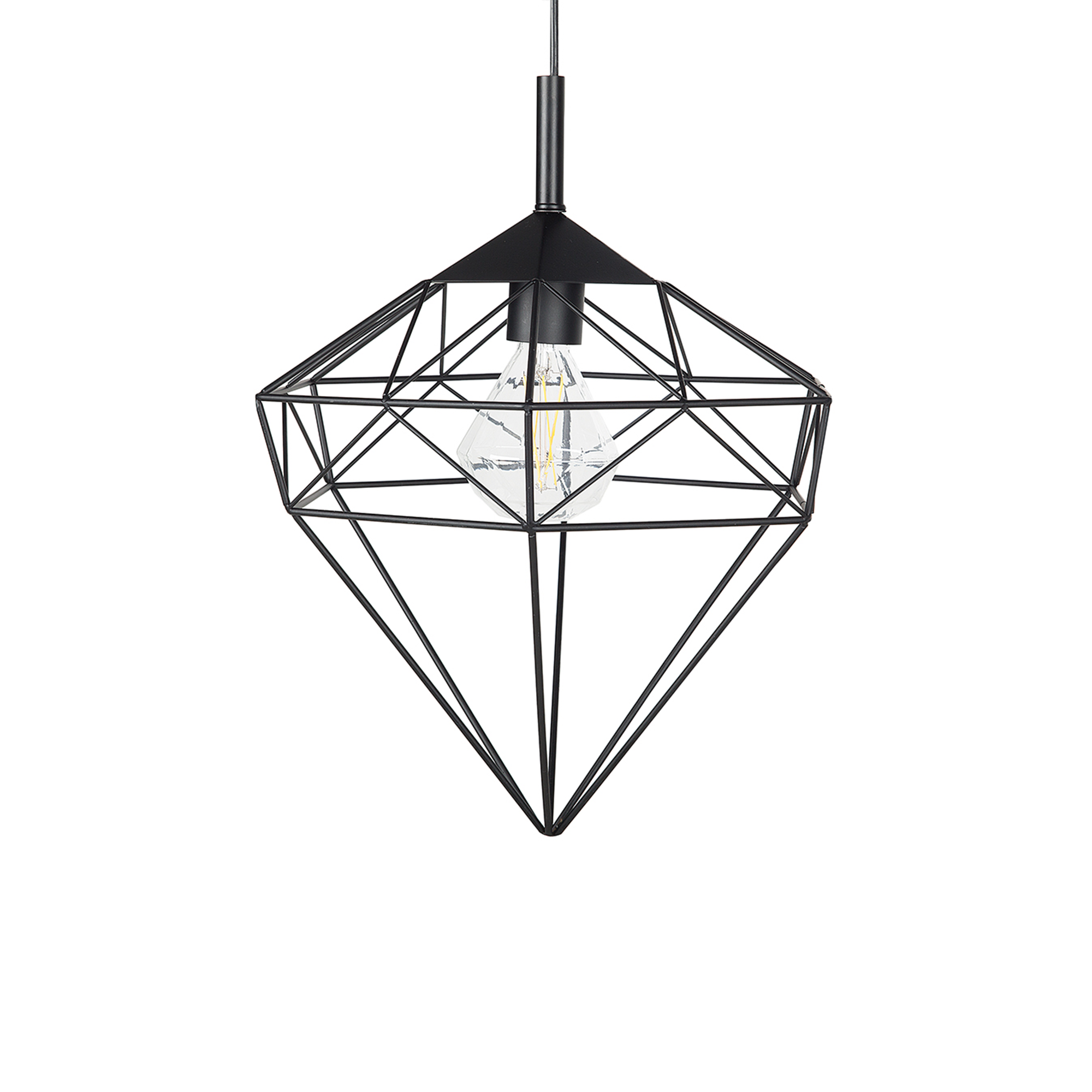 Beliani Pendant Lamp Black Colour Metal Diamond Cage Shape Geometric Modern