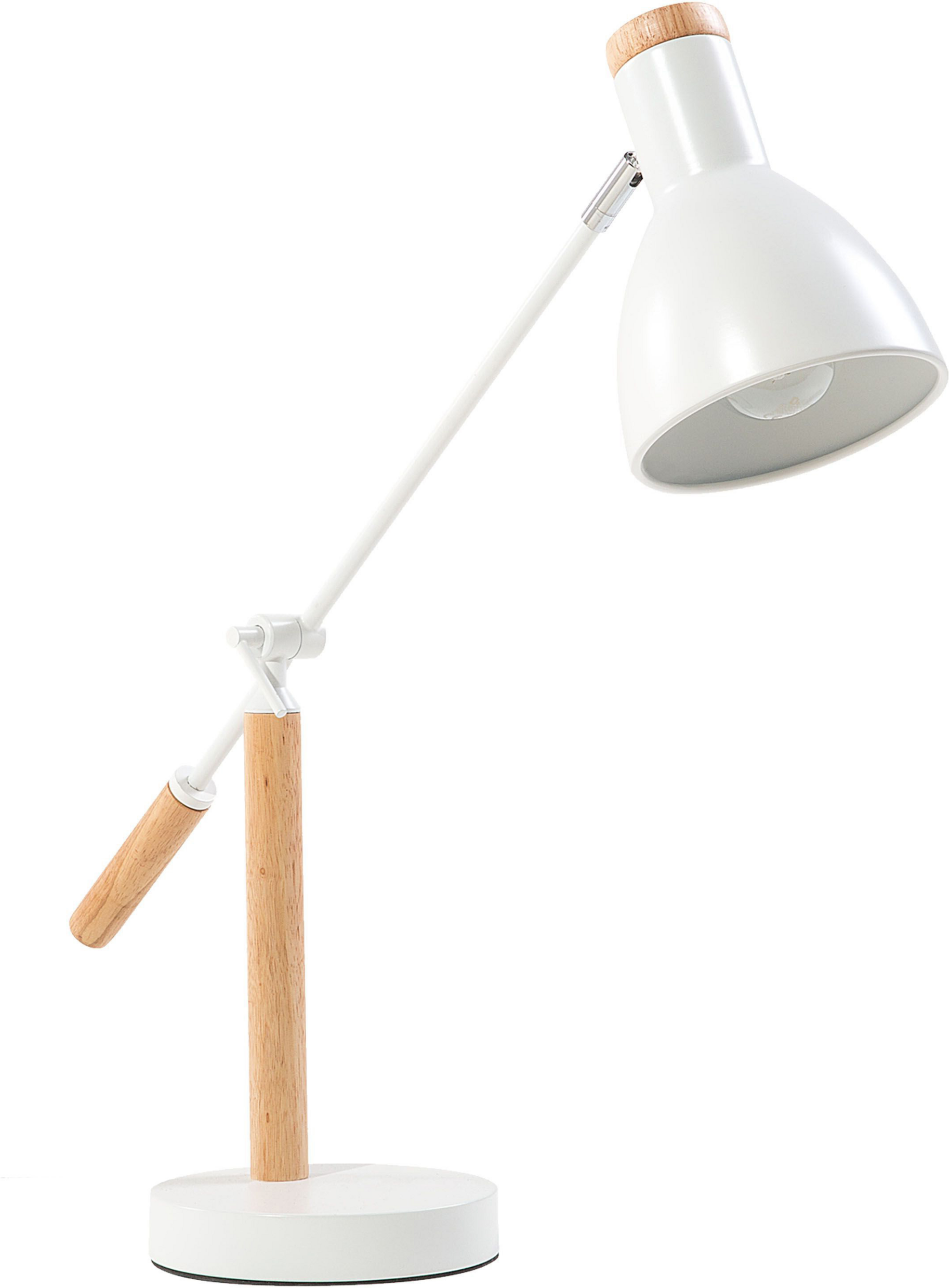 Beliani Table Lamp White Metal 50H cm Light Wood Crane Arm Adjustable Shade Modern