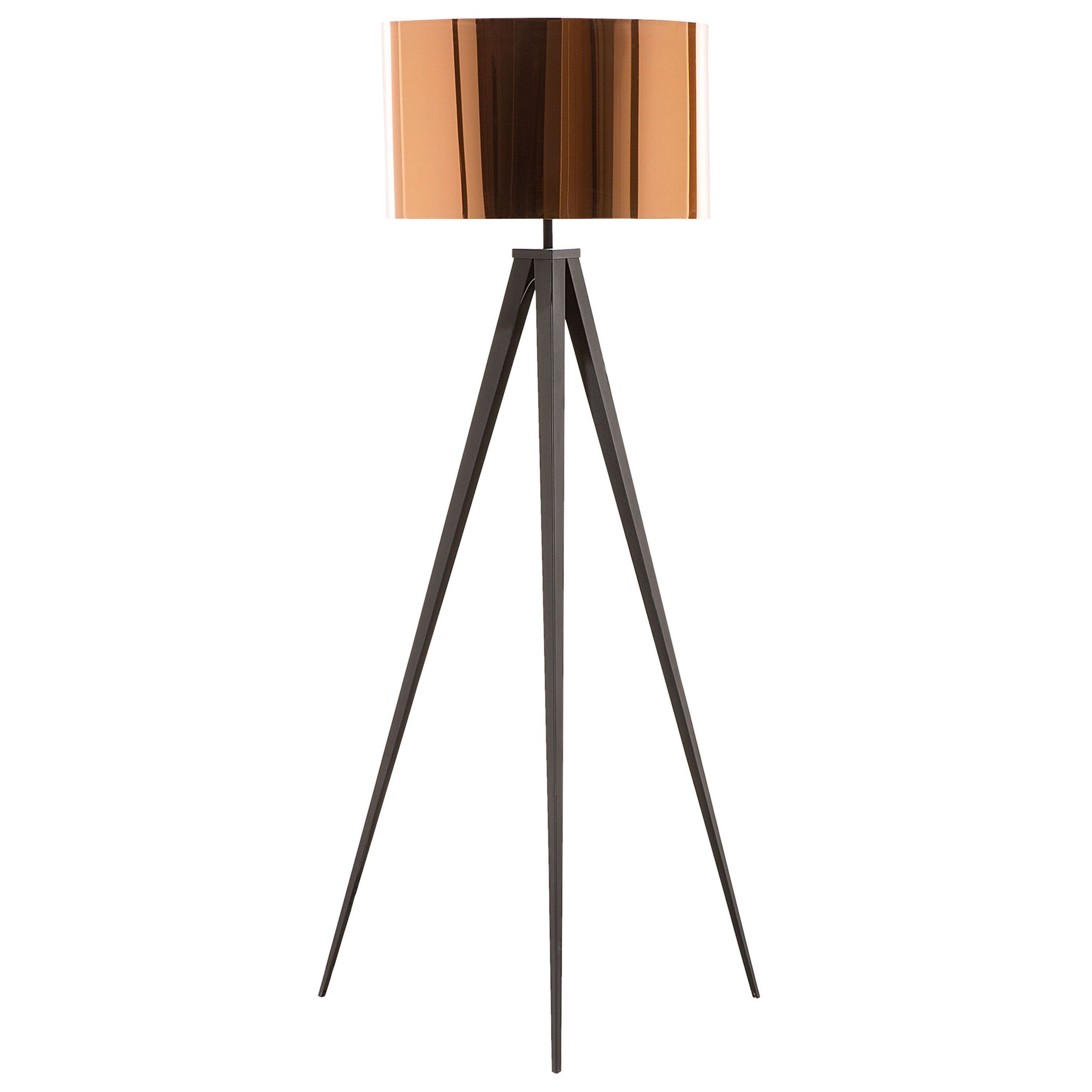 Beliani Floor Lamp Copper PVC 156H cm Black Metal Tripod Legs Drum Shade Modern