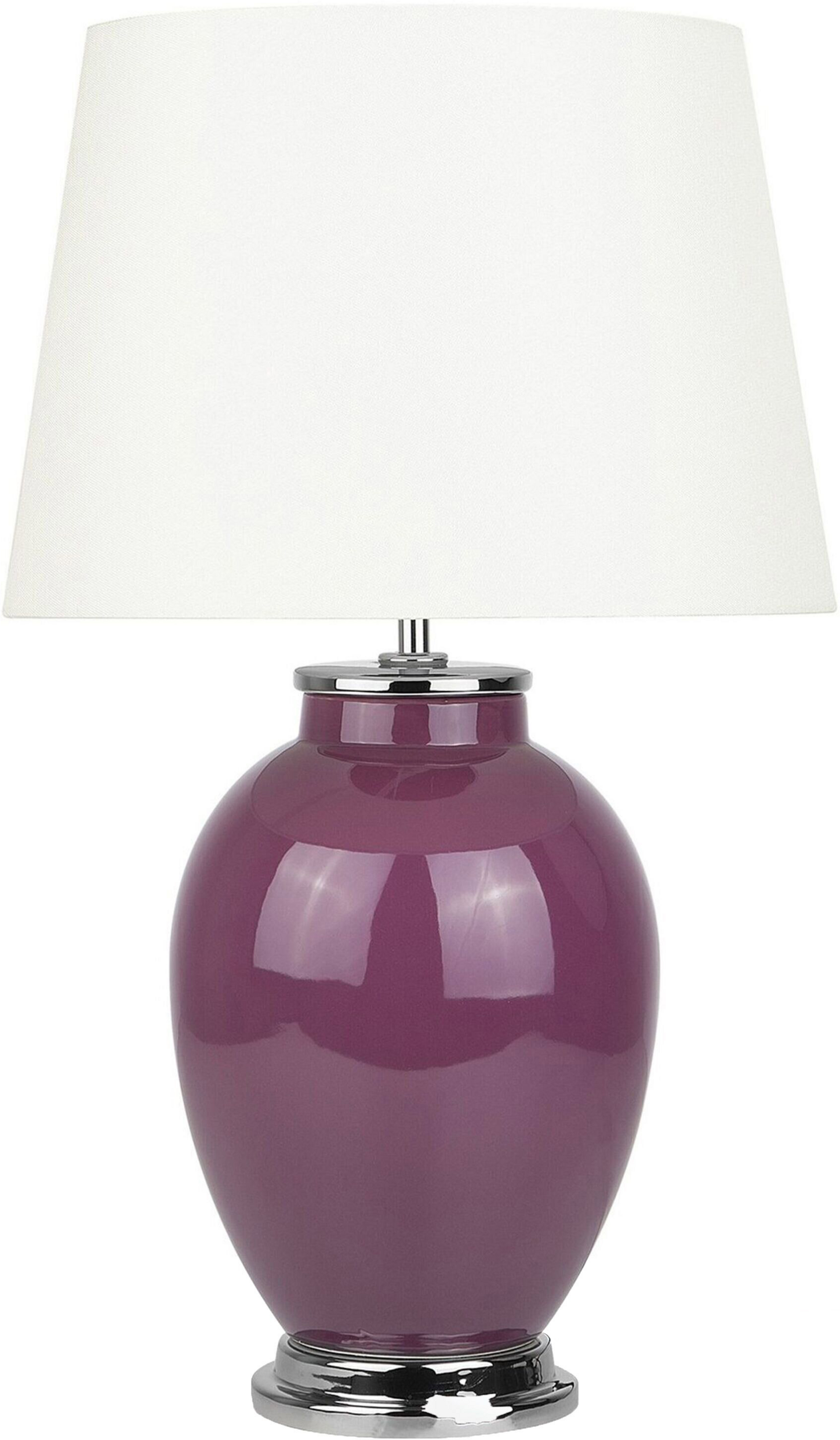 Beliani Table Lamp Bedside Light Purple Ceramic Base White Polycotton Round Empire Shade