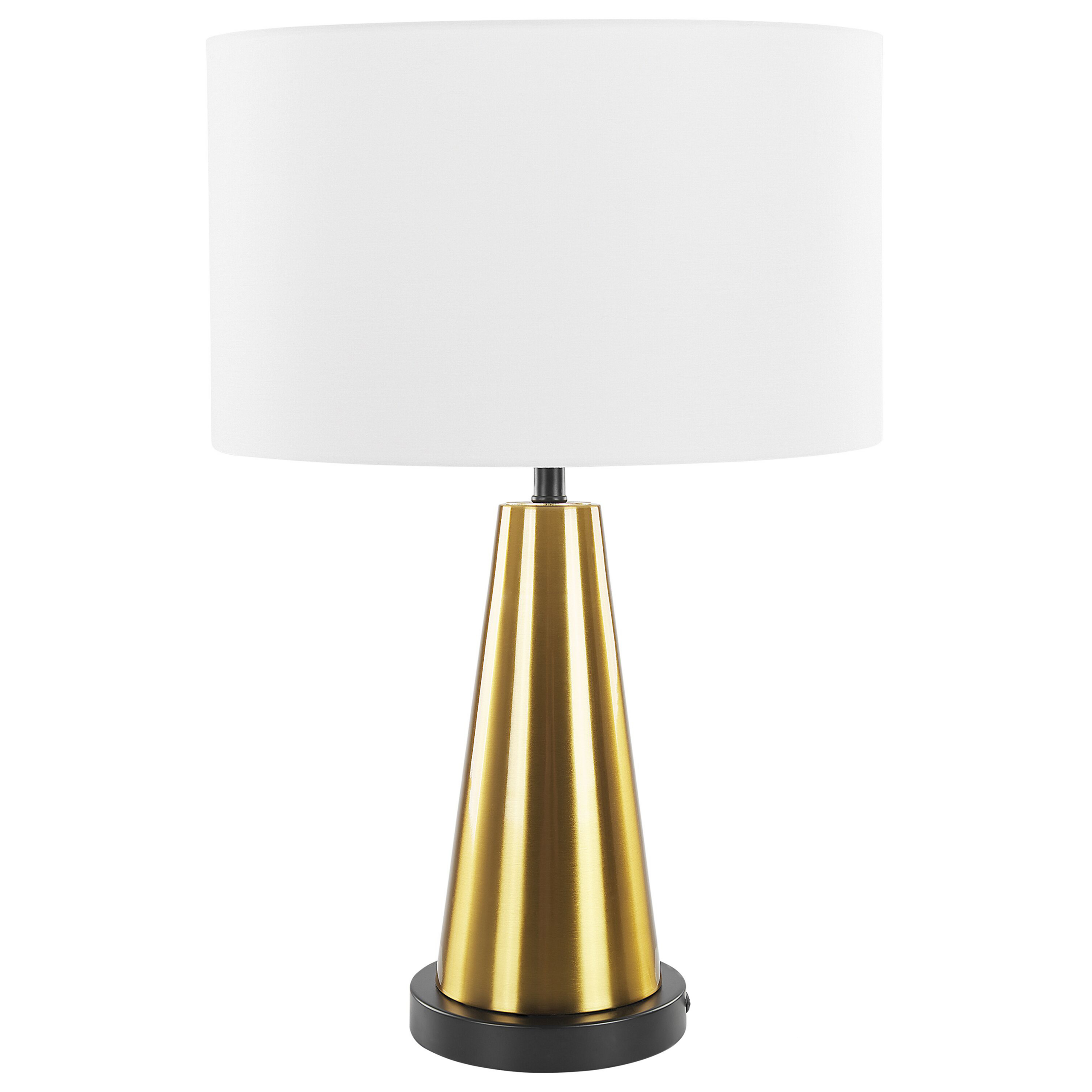 Beliani Table Lamp Gold Metal Base Beige Linen Drum Shade Bedside Table Lamp