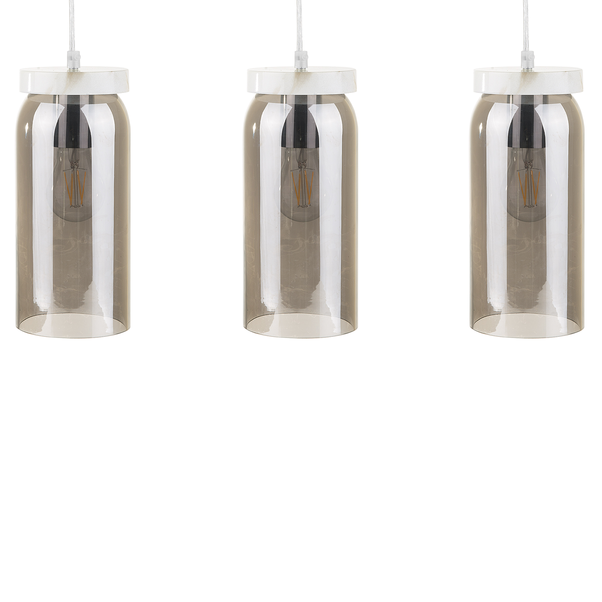 Beliani Set of 3 Pendant Ceiling Lamps Grey Smoked Glass Cylindrical Shade Modern Glamour