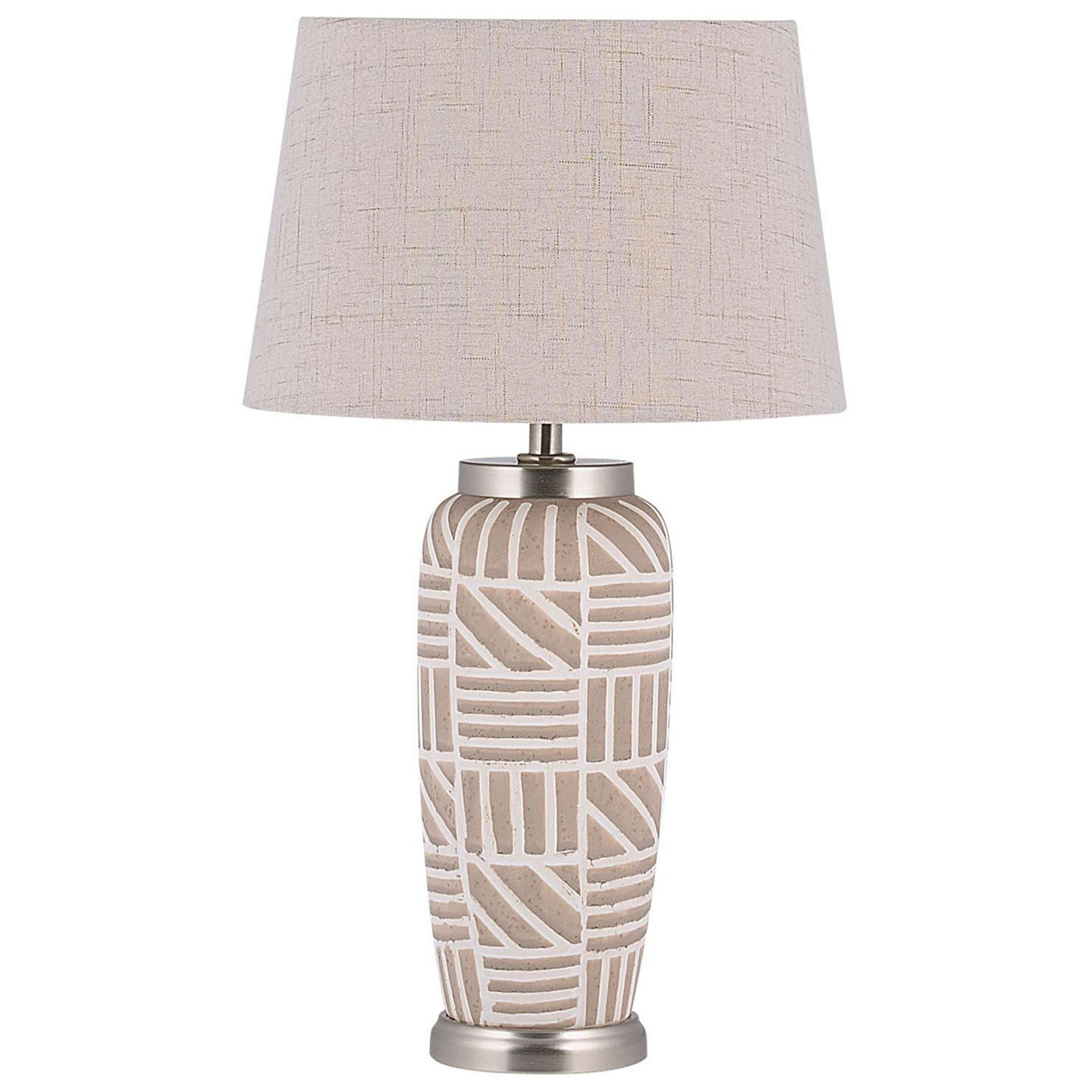 Beliani Bedside Table Lamp Beige and White Ceramic 48 cm Pattern Stripes Drum Shade Traditional