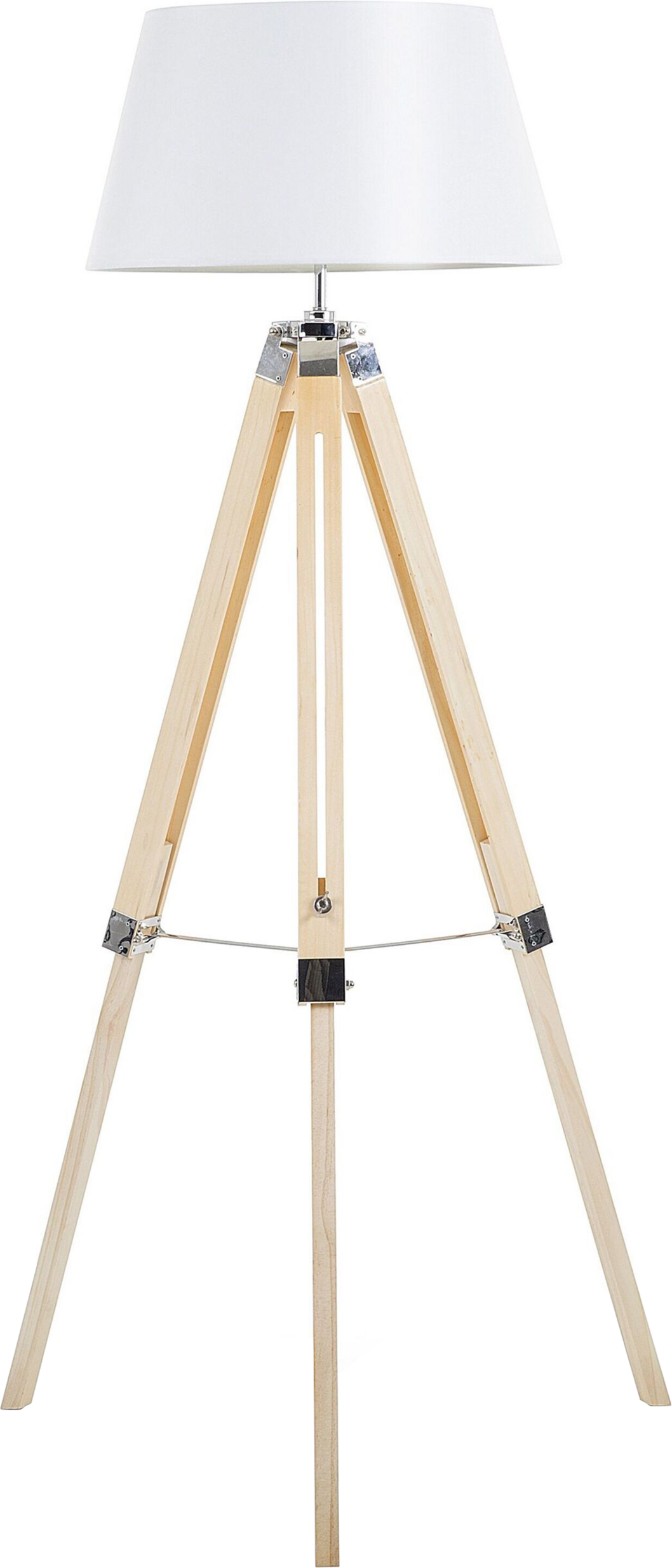 Beliani Floor Lamp White Polycotton Shade Light Wood Legs 143 cm Tripod Modern Industrial Style Living Room Bedroom