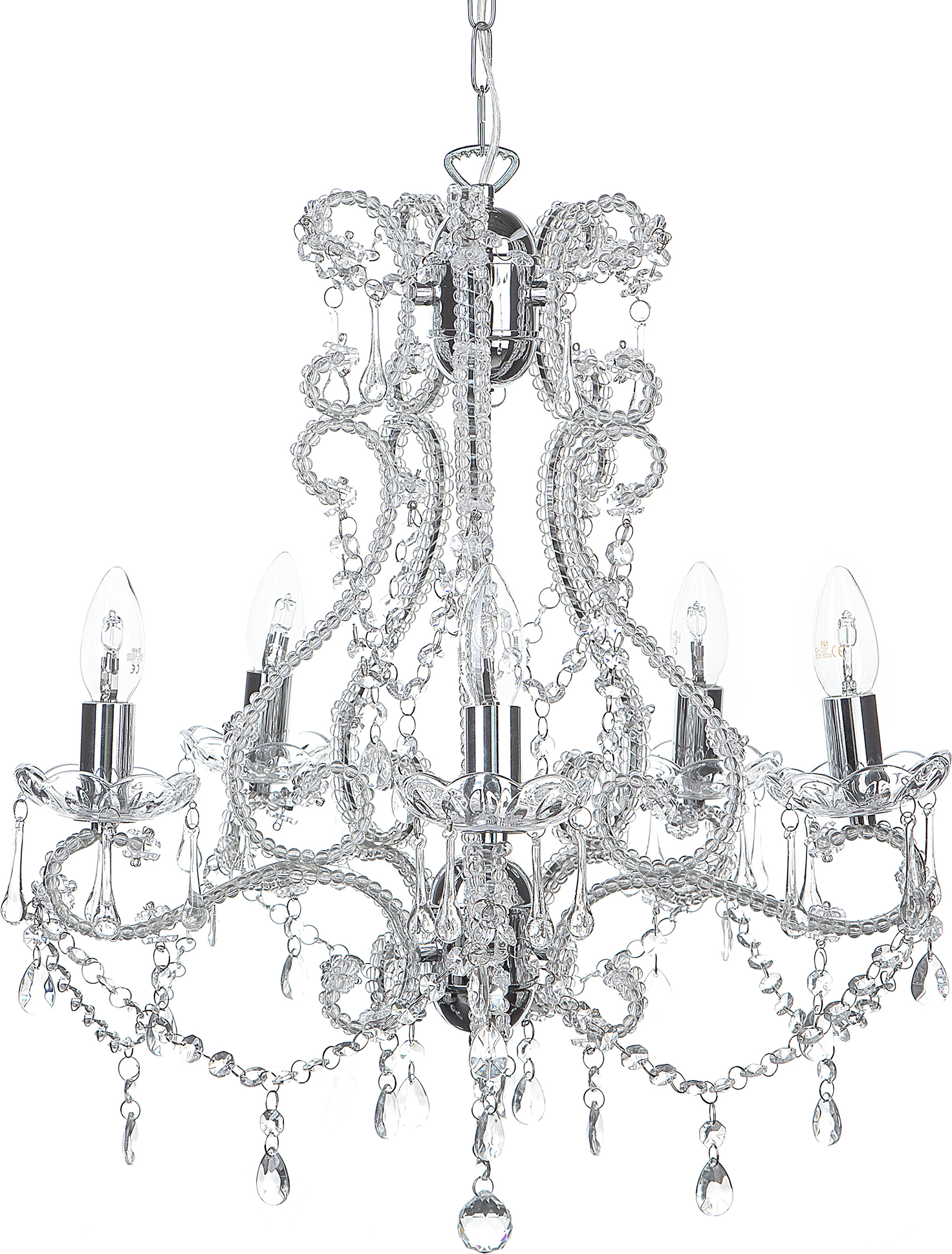 Beliani Pendant Lamp Silver Transparent Acrylic Glass Chandelier Glam