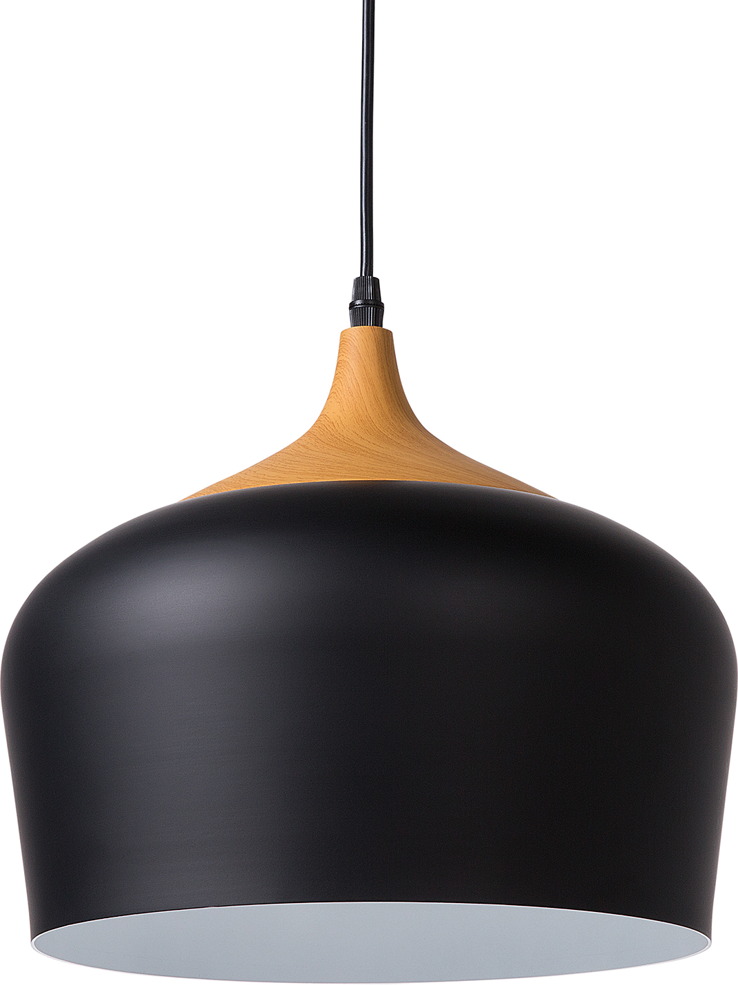 Beliani Hanging Light Pendant Lamp Black with White and Light Wood Aluminium Round Geometric Shade Modern Design