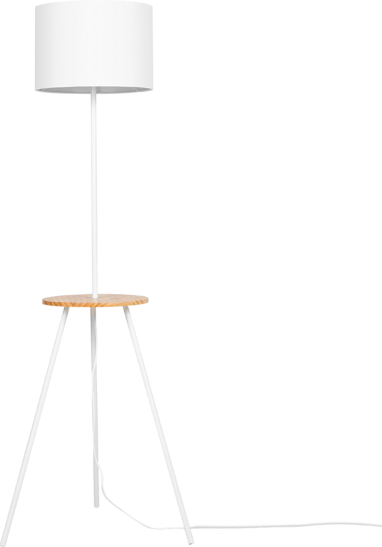 Beliani Tripod Floor Lamp White Linen Round Lampshade Light Wood Elements 148 cm Modern