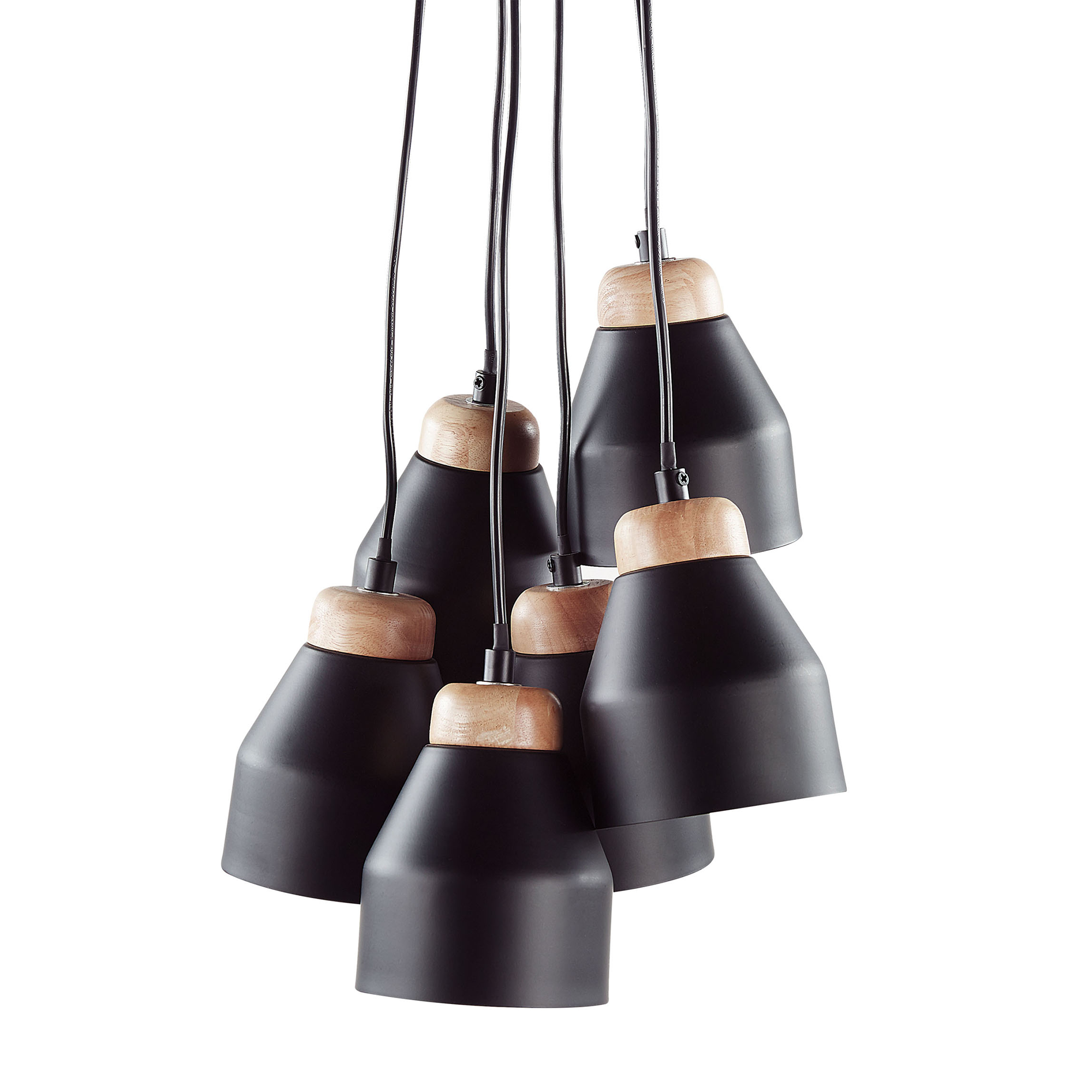 Beliani Cluster Pendant Lamp Black Metal and Light Wood 6 Lights Bell Shape Modern