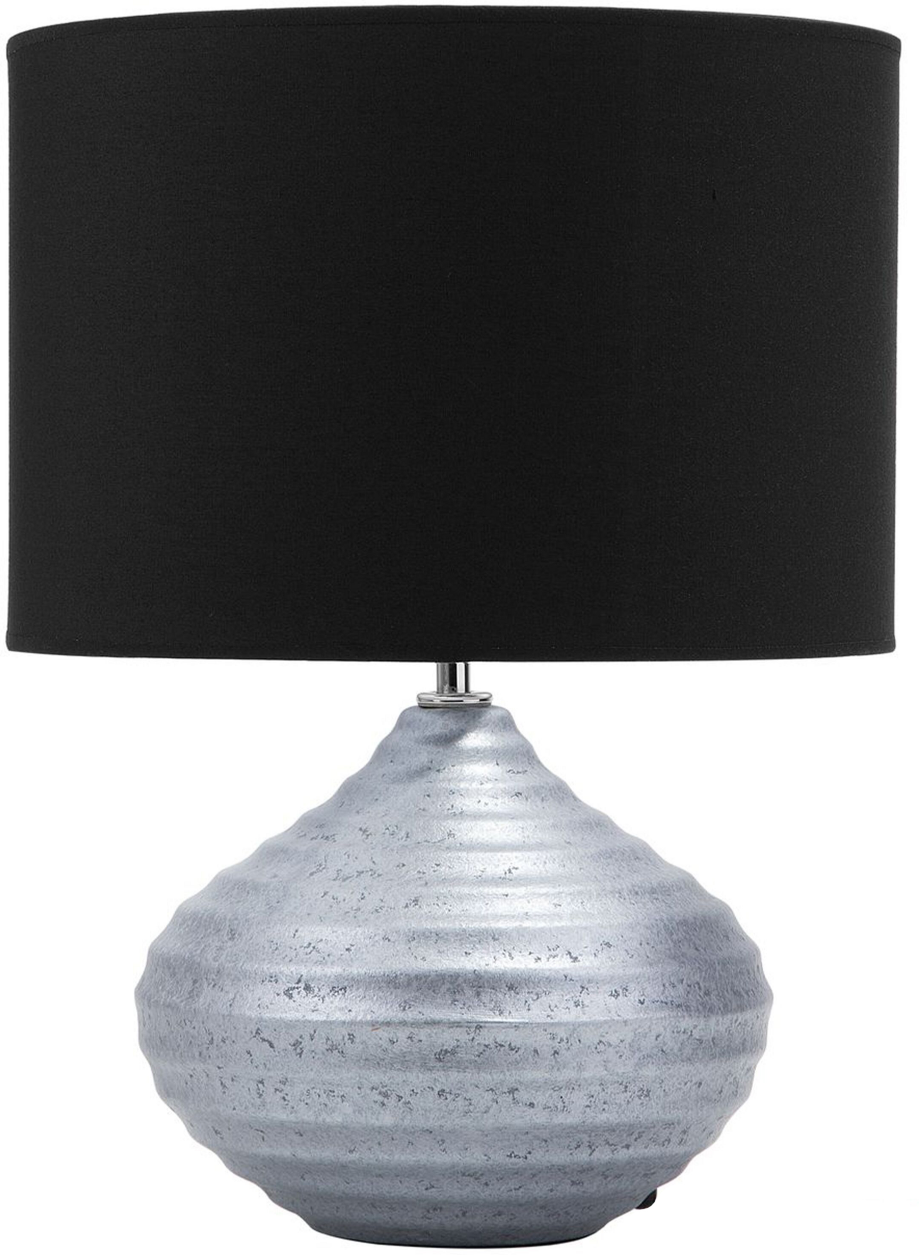 Beliani Table Lamp Silver Ceramic 45H cm Black Polycotton Shade Ribbed Base Modern